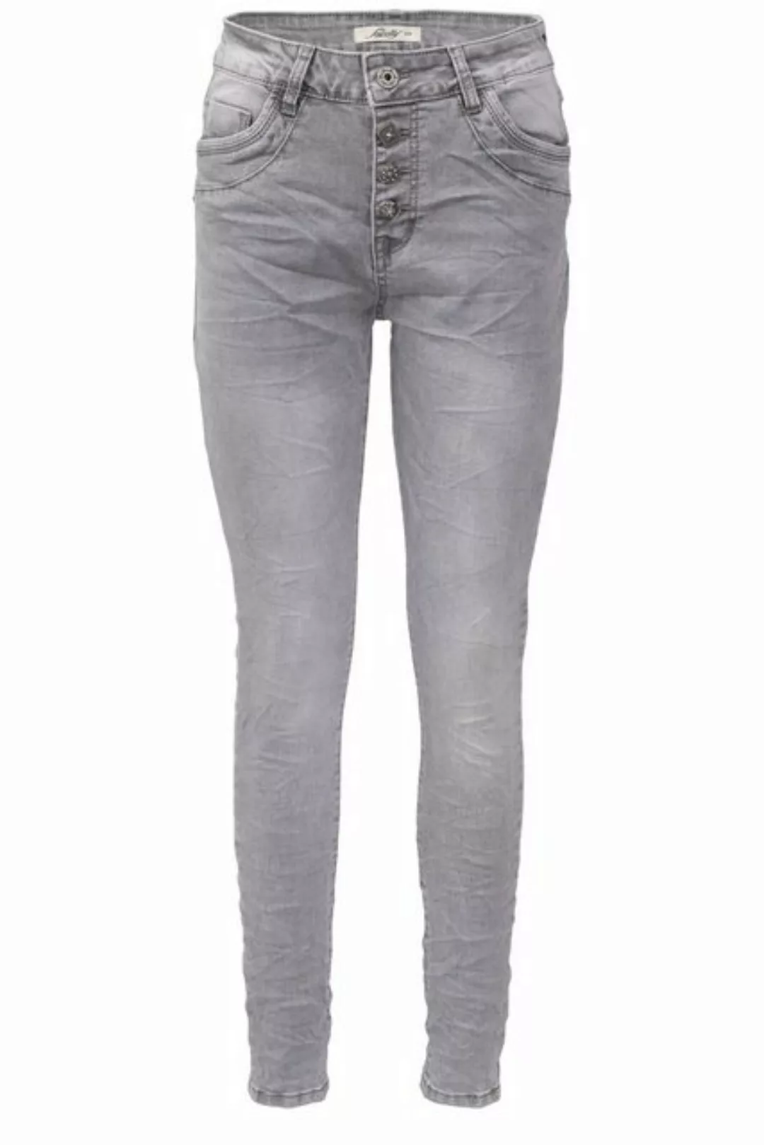 Jewelly Regular-fit-Jeans Jeans mit Crash Optik Grau, Boyfriend Schnitt günstig online kaufen