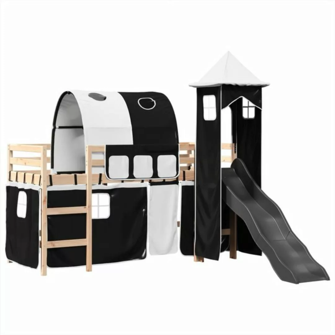 vidaXL Bett, Kinderhochbett mit Turm Weiß & Schwarz 80x200 cm Kiefernholz günstig online kaufen