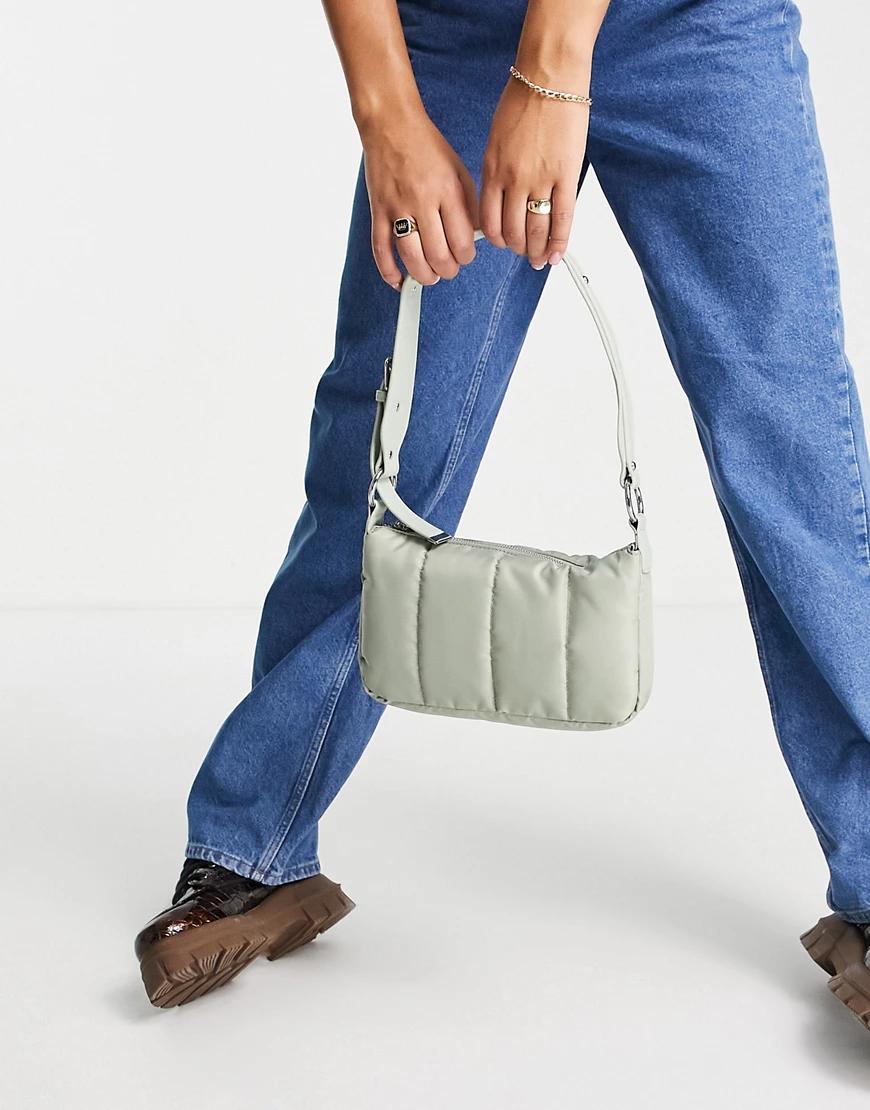 ASOS DESIGN – Schultertasche aus Nylon mit Steppdesign in Salbeigrün im Sti günstig online kaufen