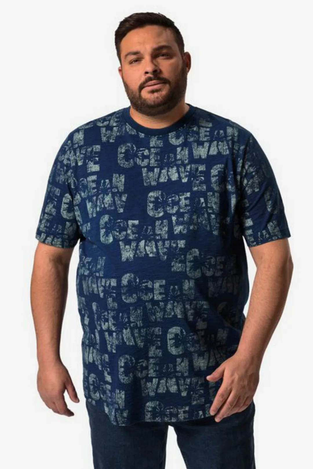 Men Plus T-Shirt Men+ T-Shirt Halbarm Indigo Laserprint bis 84/86 günstig online kaufen