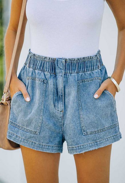 SEGUEN Jeansshorts Tasche gerade gewaschene Jeans-Shorts Frauen (Denim Shor günstig online kaufen