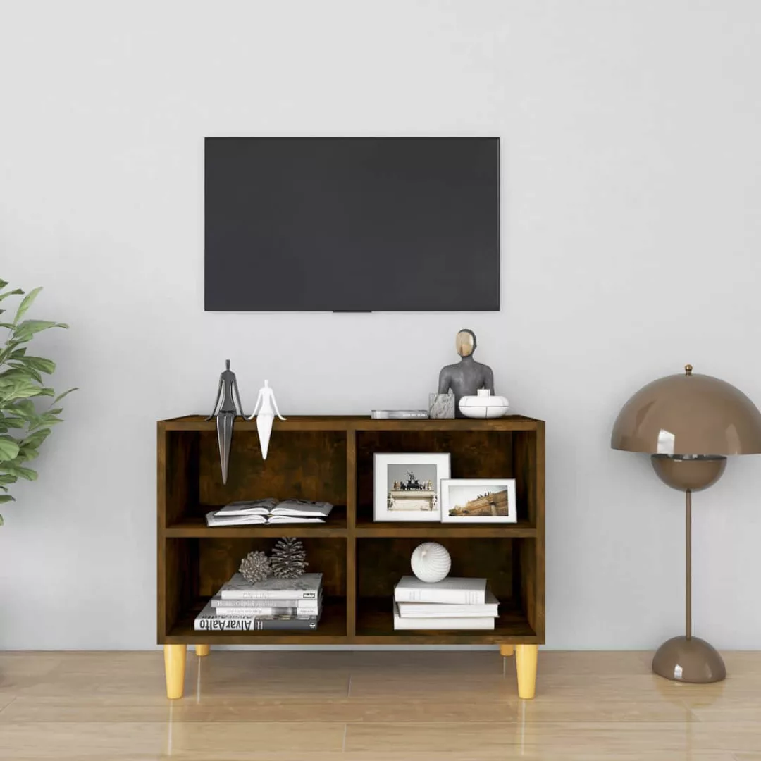 Vidaxl Tv-schrank Mit Massivholz-beinen Räuchereiche 69,5x30x50 Cm günstig online kaufen