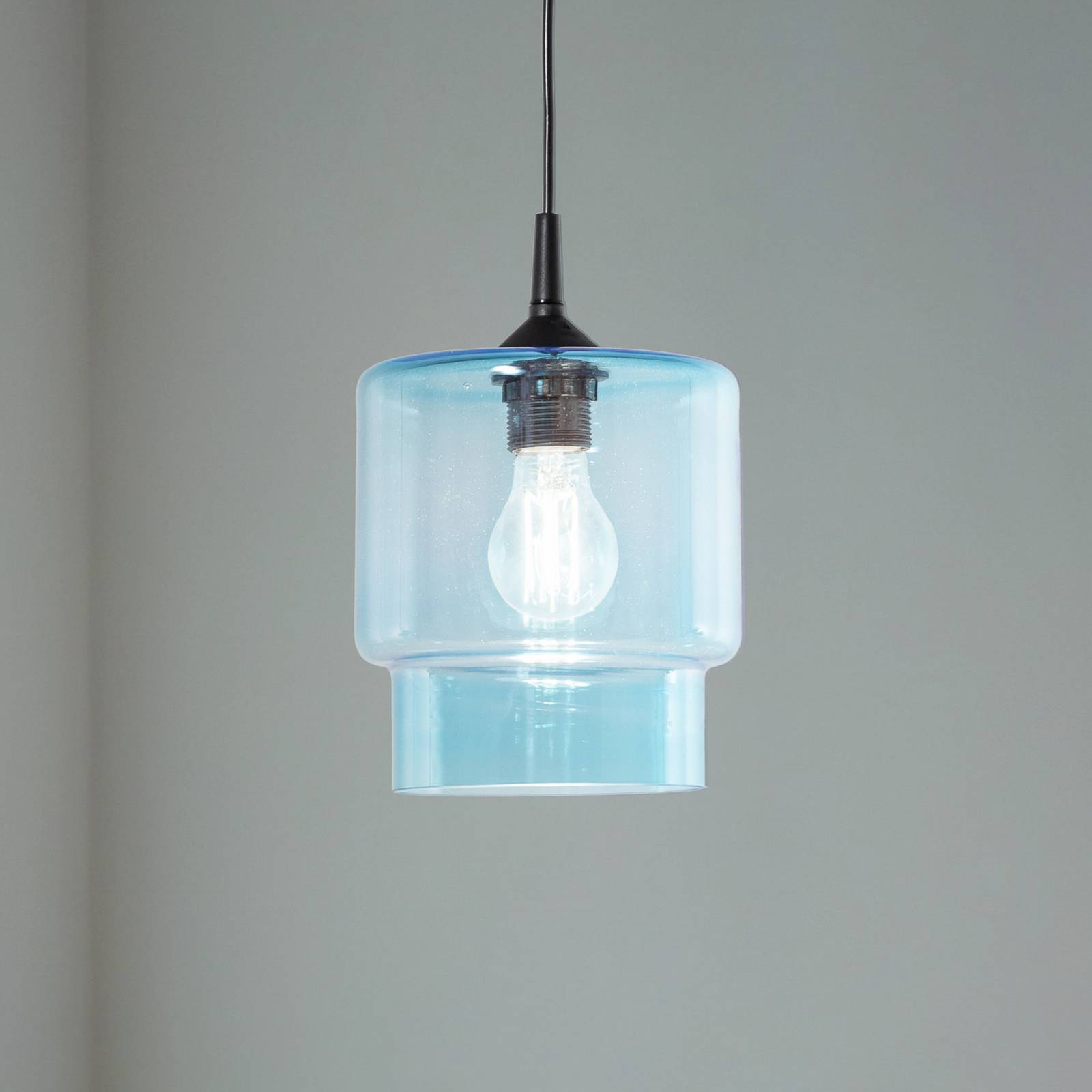 Glas-Pendelleuchte Nesto, marineblau, Ø 18 cm, E27 günstig online kaufen