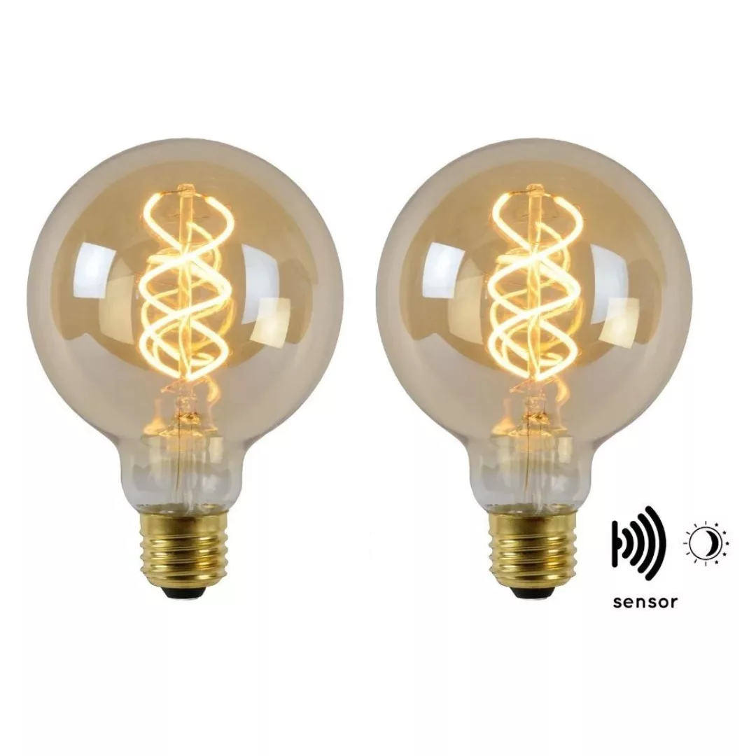 Vintage LED Lampe, Dämmerungssensor, E27, Globe G95, Filament, 4W, 230lm, 2 günstig online kaufen