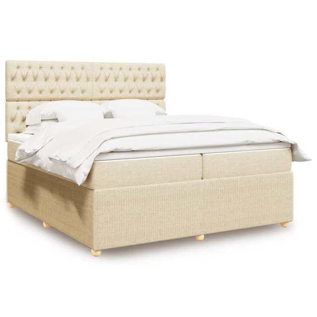 vidaXL Boxspringbett, Boxspringbett mit Matratze Creme 200x200 cm Stoff günstig online kaufen