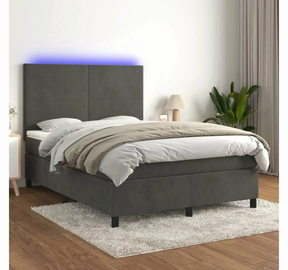 vidaXL Boxspringbett Boxspringbett mit Matratze LED Dunkelgrau 140x200 cm S günstig online kaufen