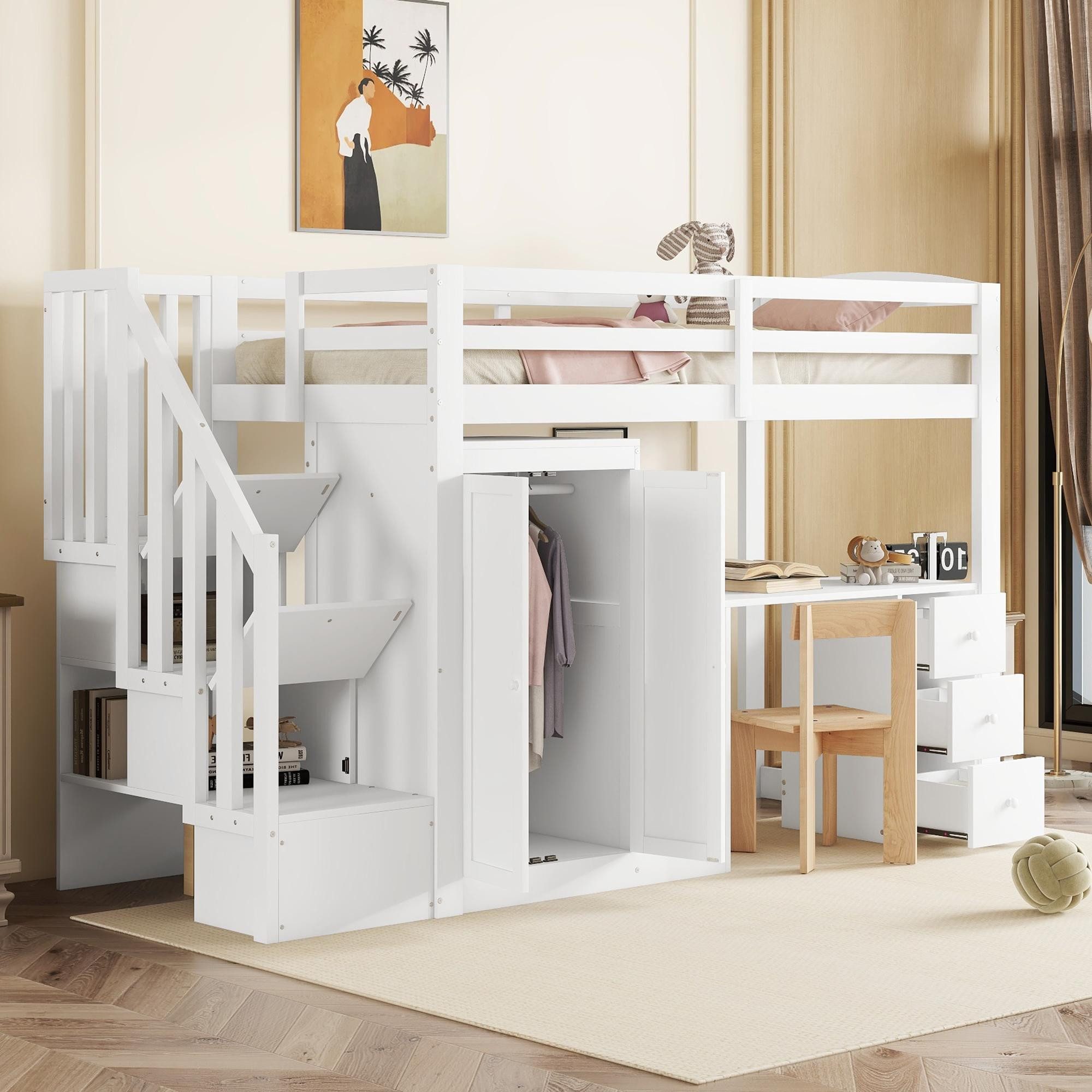 Flieks Hochbett Kiefer Kinderbett mit Schreibtisch günstig online kaufen