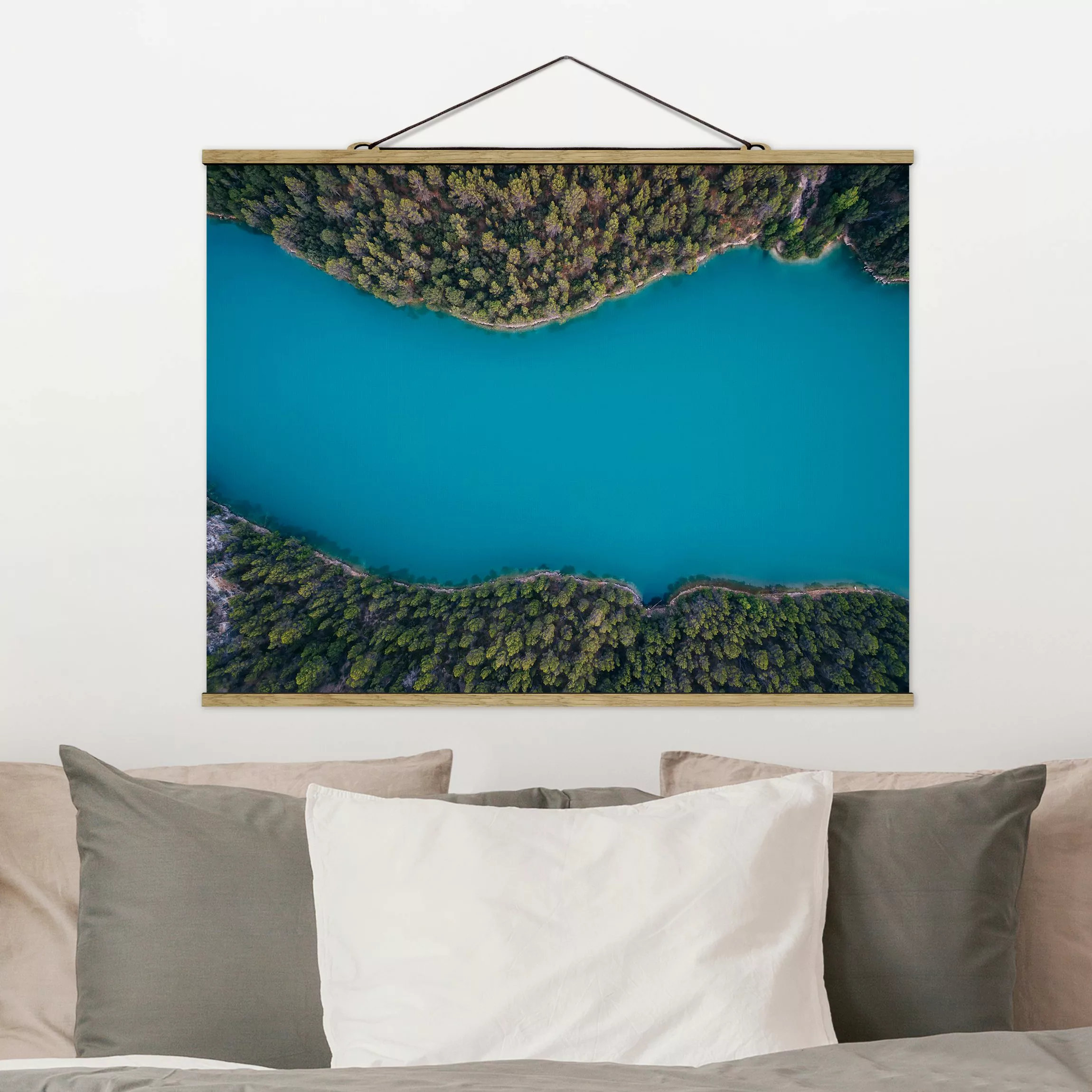 Stoffbild Landschaft mit Posterleisten - Querformat Luftbild - Tiefblauer S günstig online kaufen