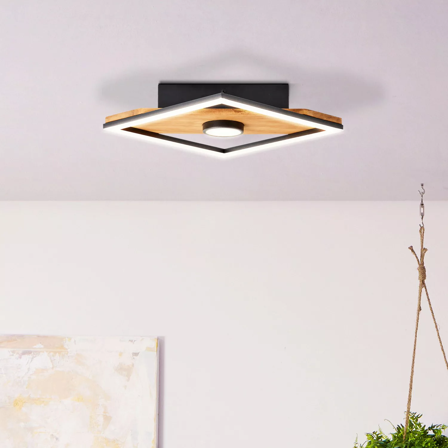 Brilliant LED-Deckenleuchte Woodbridge 1-flammig Holz und Schwarz günstig online kaufen