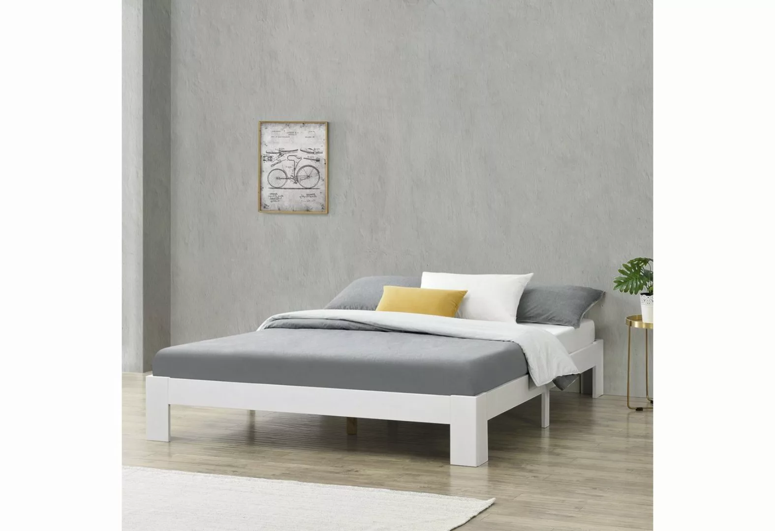 en.casa Holzbett, Raisio Doppelbett 160x200 cm Weiß günstig online kaufen