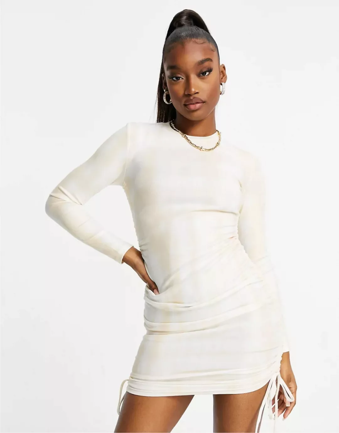 Lioness – Langärmliges Bodycon-Kleid in Ecru-Weiß günstig online kaufen