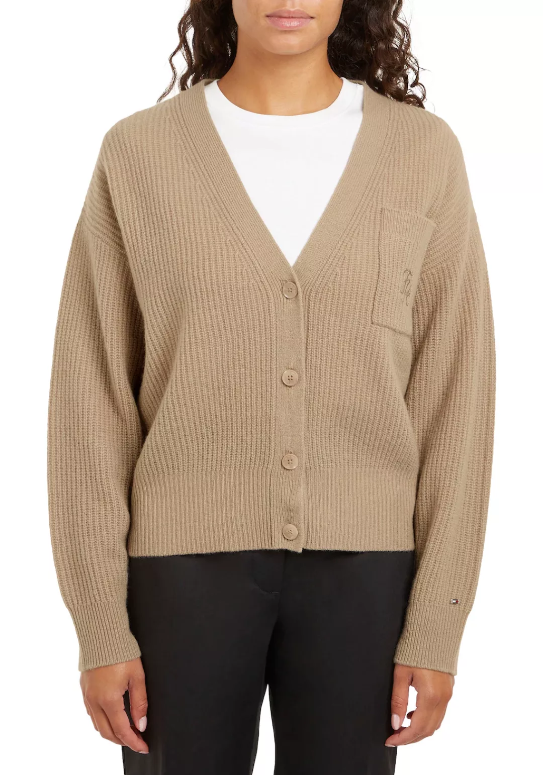 Tommy Hilfiger Strickjacke TH SCRIPT SOFT WOOL V-NK CARDI mit Tommy Hilfige günstig online kaufen