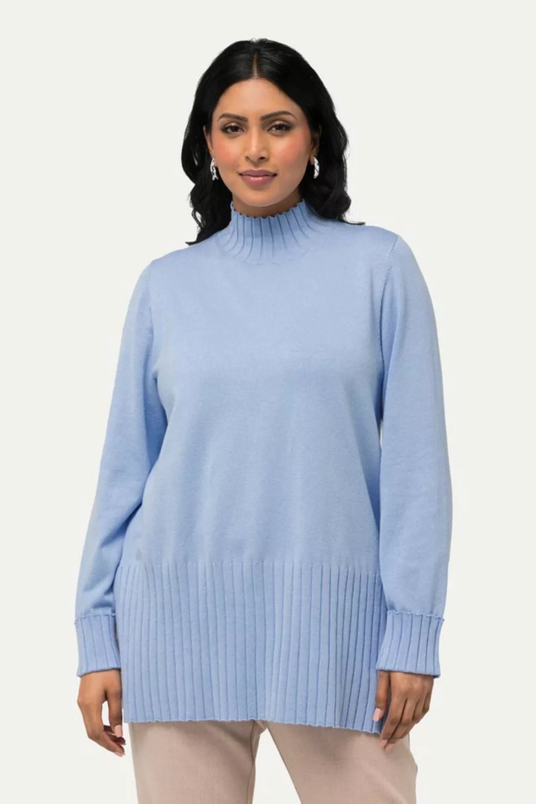 Ulla Popken Strickpullover Pullover gerippter Stehkragen Langarm günstig online kaufen