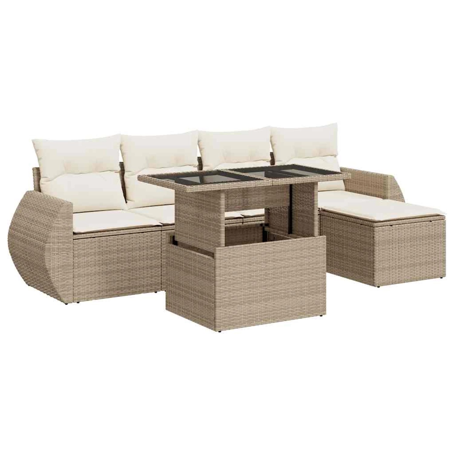 vidaXL 6-Tlg Garten-Sofagarnitur mit Kissen Beige Poly Rattan 3326619 günstig online kaufen