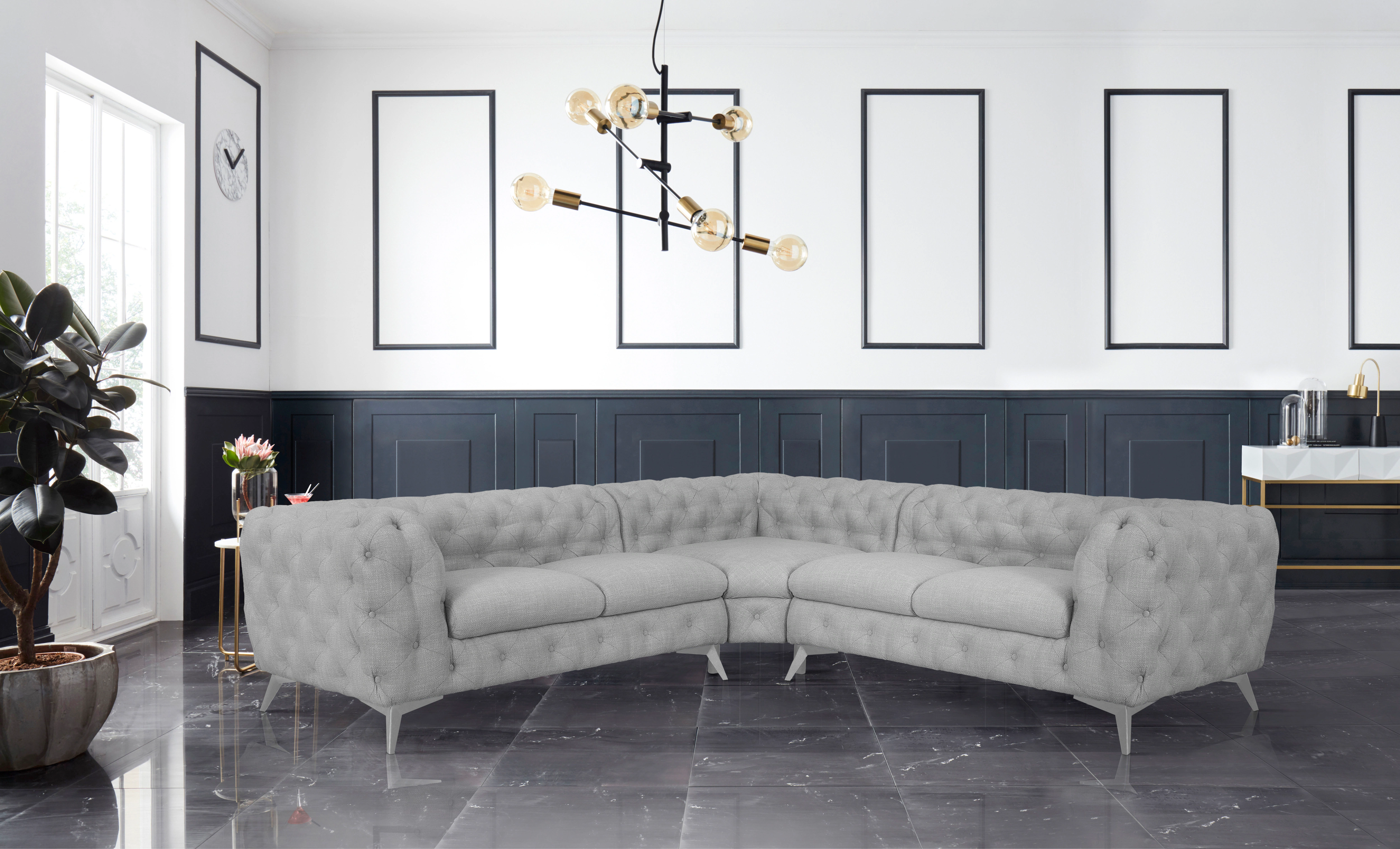 Leonique Chesterfield-Sofa "Ecksofa GLYNIS L-Form mit Wellenunterfederung, günstig online kaufen