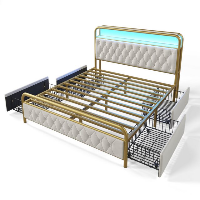 Gotagee Polsterbett 140x200cm Doppelbett USB Metallbett LED Jugendbett Samt günstig online kaufen