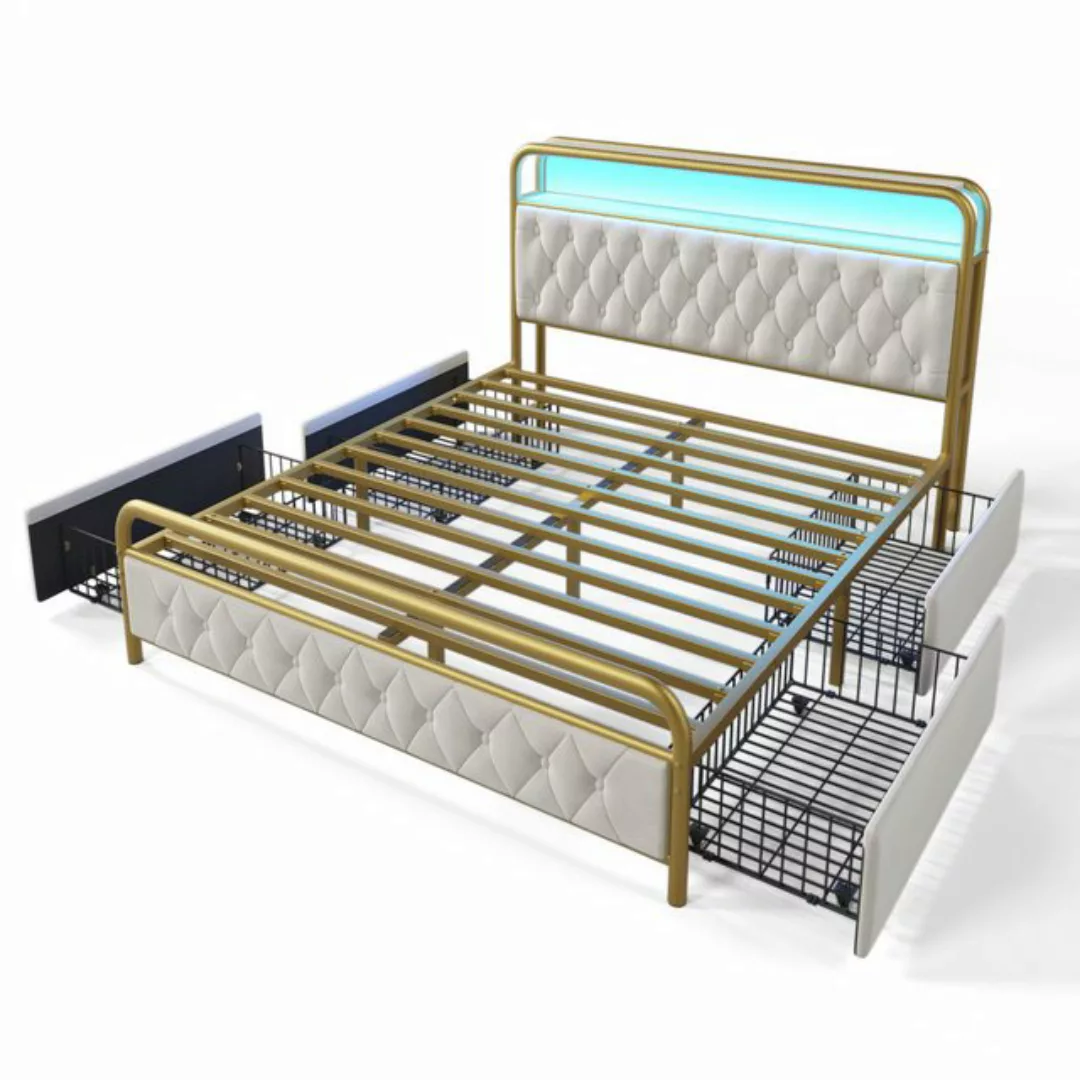 Gotagee Polsterbett 180x200cm Doppelbett USB Metallbett LED Jugendbett Samt günstig online kaufen