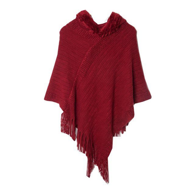 Zoclack Strickponcho Poncho Damen mit Kapuze, Warmer Winterponcho mit Frans günstig online kaufen