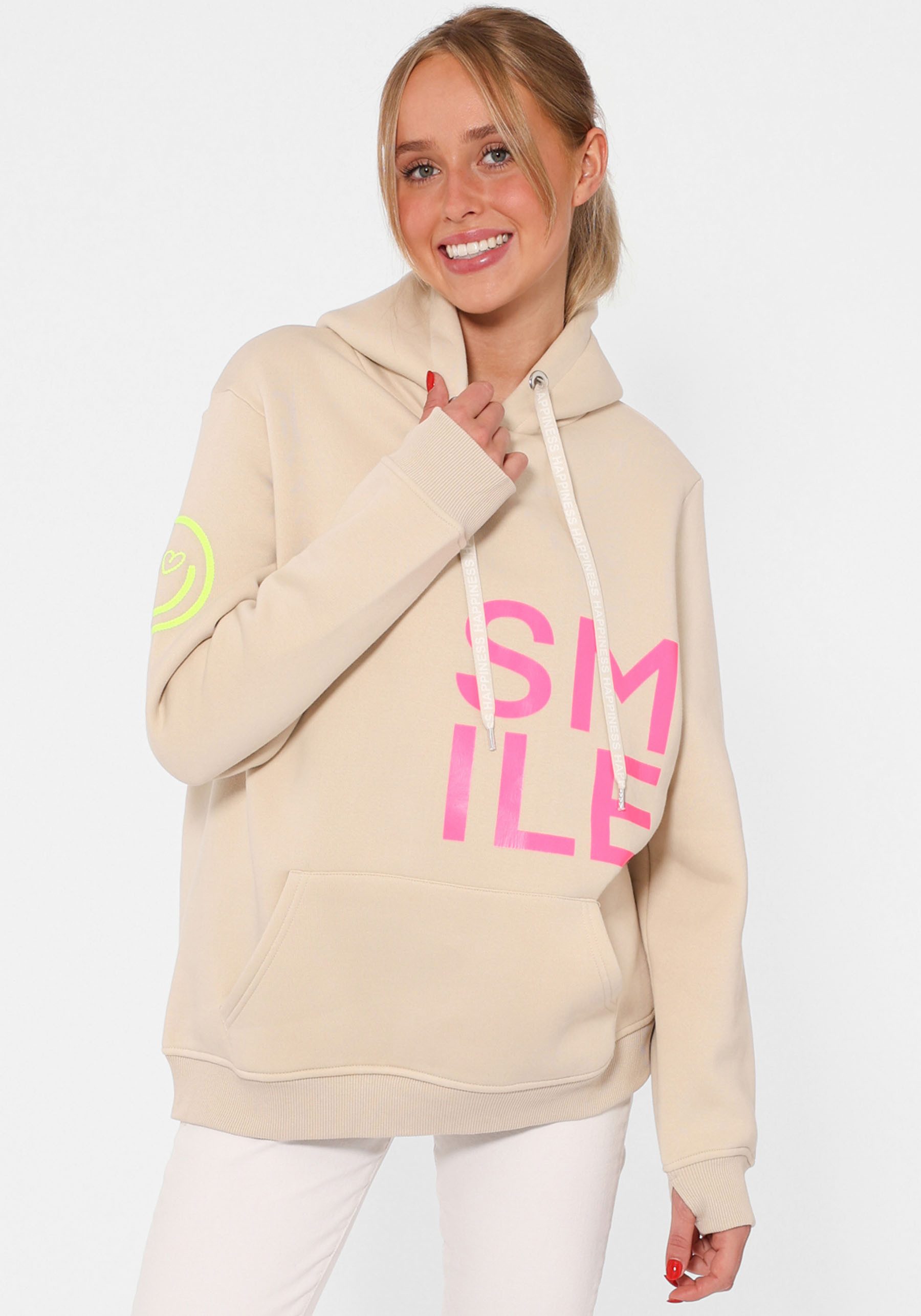Zwillingsherz Hoodie "Alissa" Langarm, Kapuze, Neon-Details, günstig online kaufen