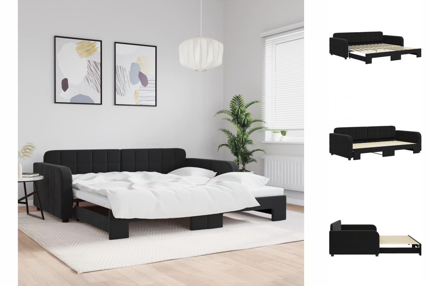 vidaXL Gästebett Gästebett Tagesbett Ausziehbar Schwarz 100x200 cm Samt Bet günstig online kaufen