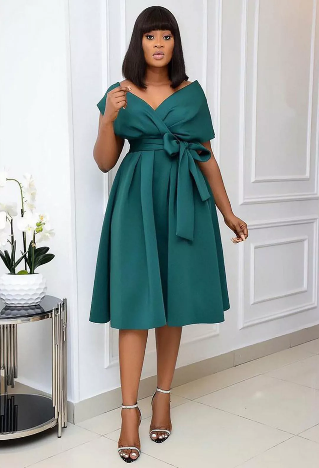 SEGUEN Sommerkleid V-Ausschnitt Trägerlose Kurzarm-Kleider Damen-Kleider (K günstig online kaufen