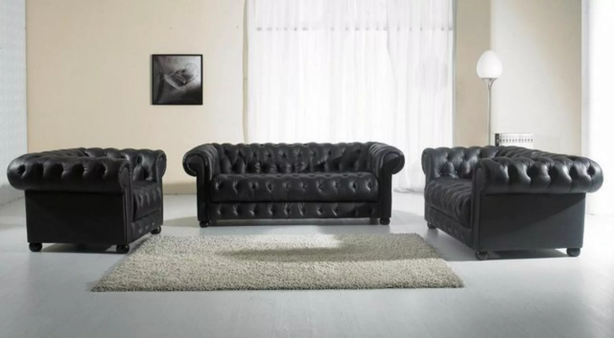 JVmoebel Chesterfield-Sofa Schwarzes Chesterfield Sofa Couch Polster Design günstig online kaufen