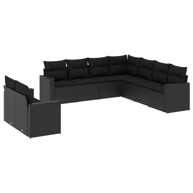 vidaXL Sofaelement 9-tlg. Garten-Sofagarnitur mit Kissen Schwarz Poly Ratta günstig online kaufen