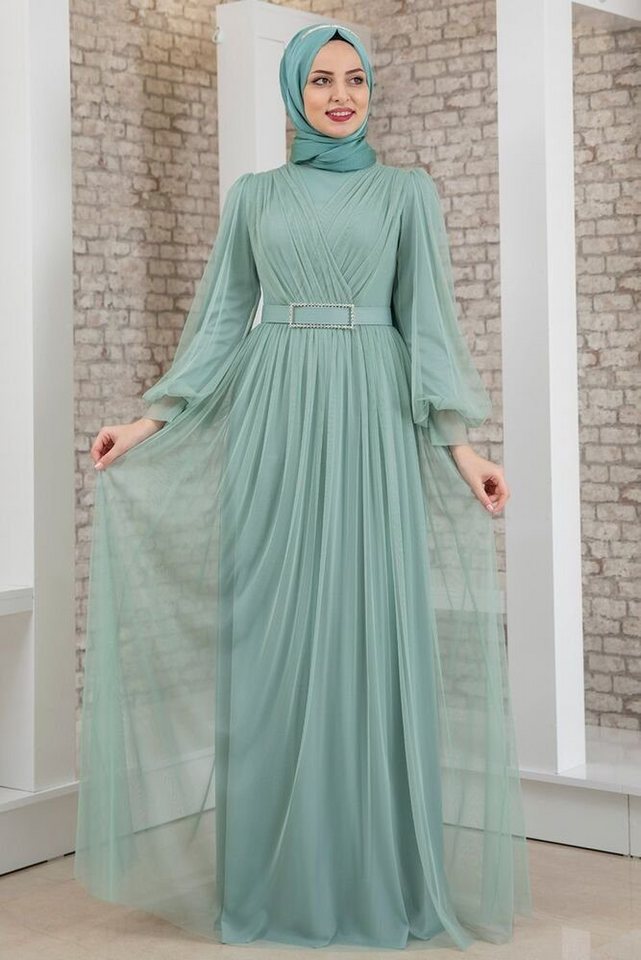 fashionshowcase Abendkleid Damen Glitzer Maxikleid mit Volant Abiye Abaya H günstig online kaufen