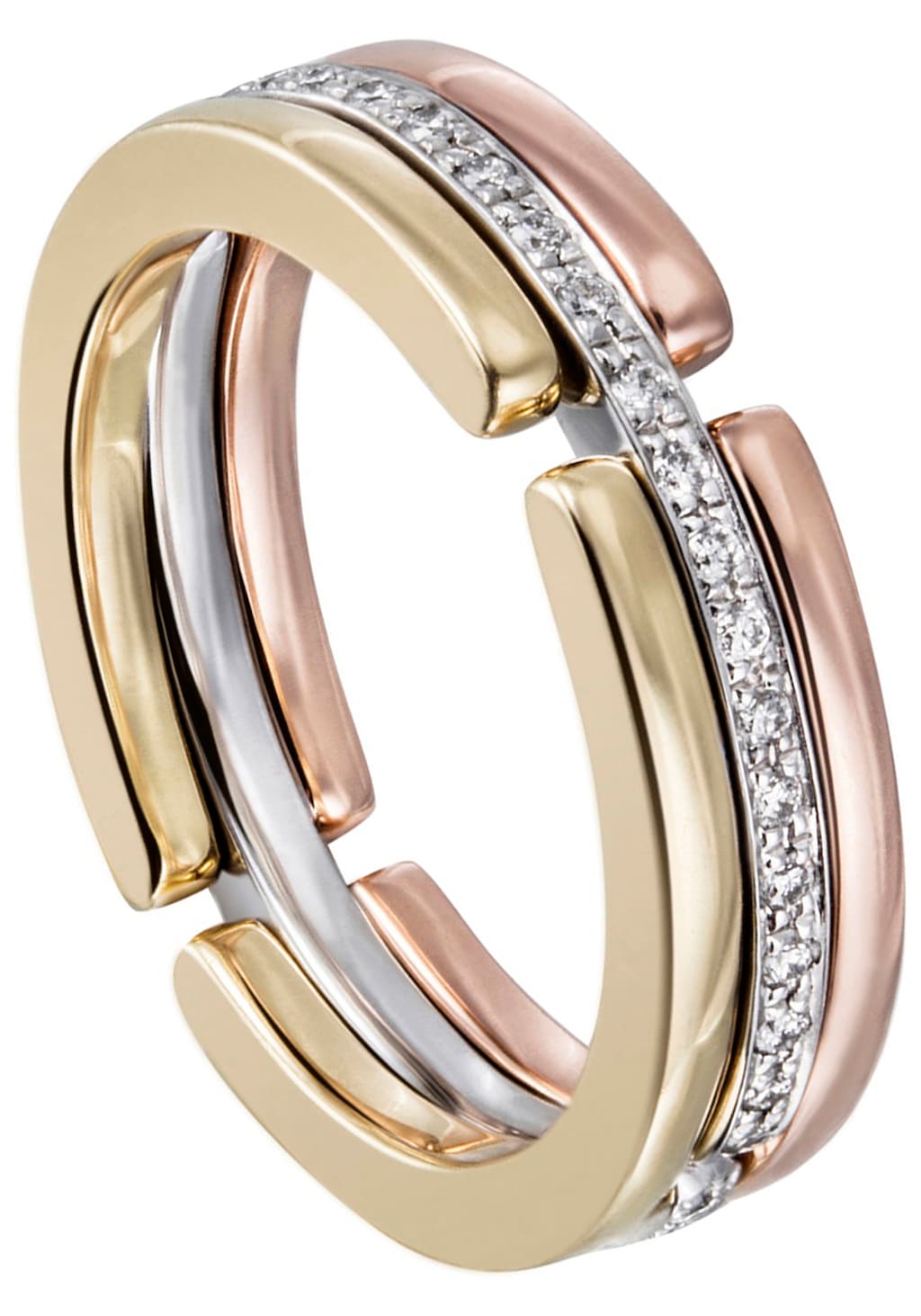 JOBO Fingerring "Tricolor-Ring mit Diamanten rundum", 585 Gold günstig online kaufen