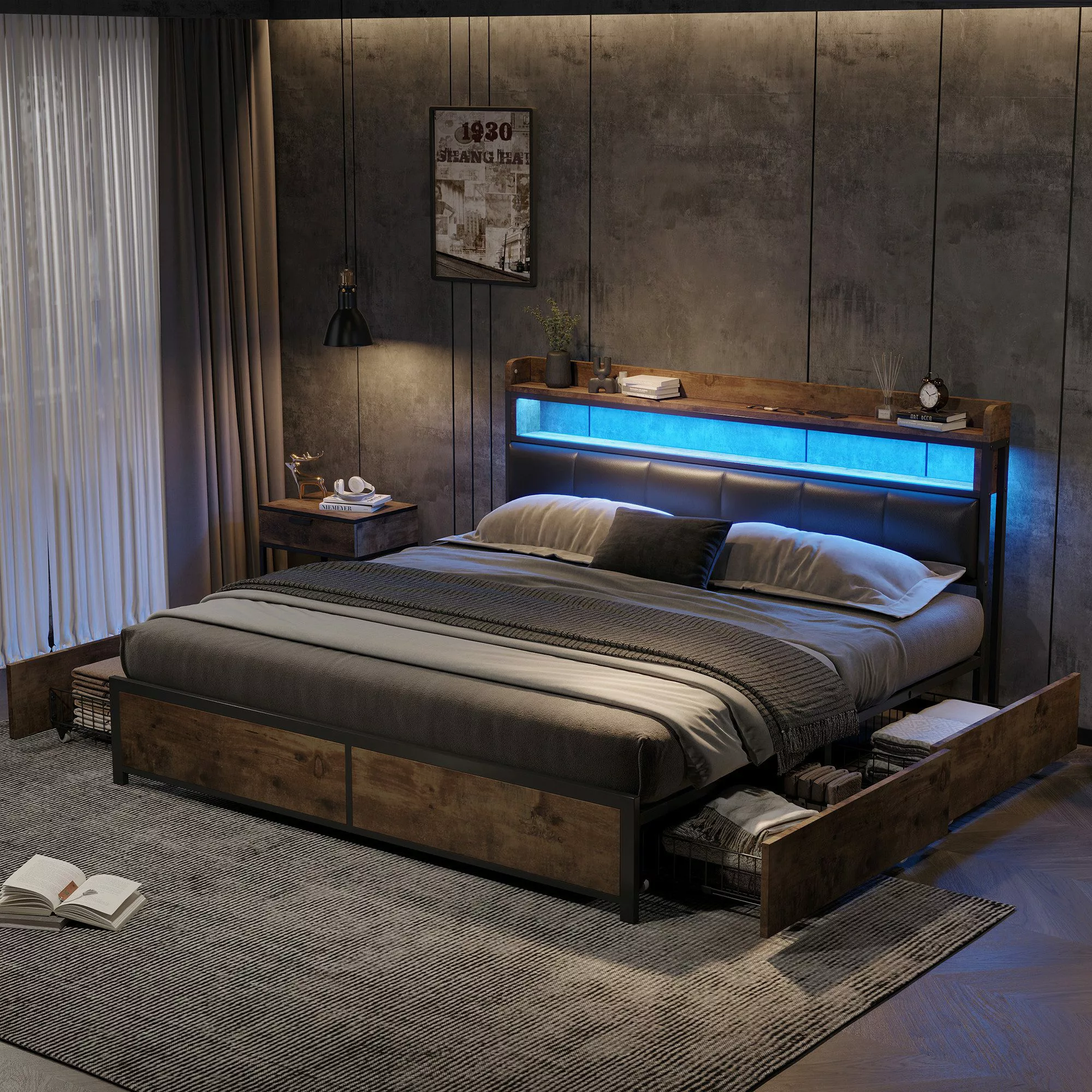 OKWISH Holzbett Polsterbett Jugendbett (LED-Bett, Jugendbett, günstig online kaufen
