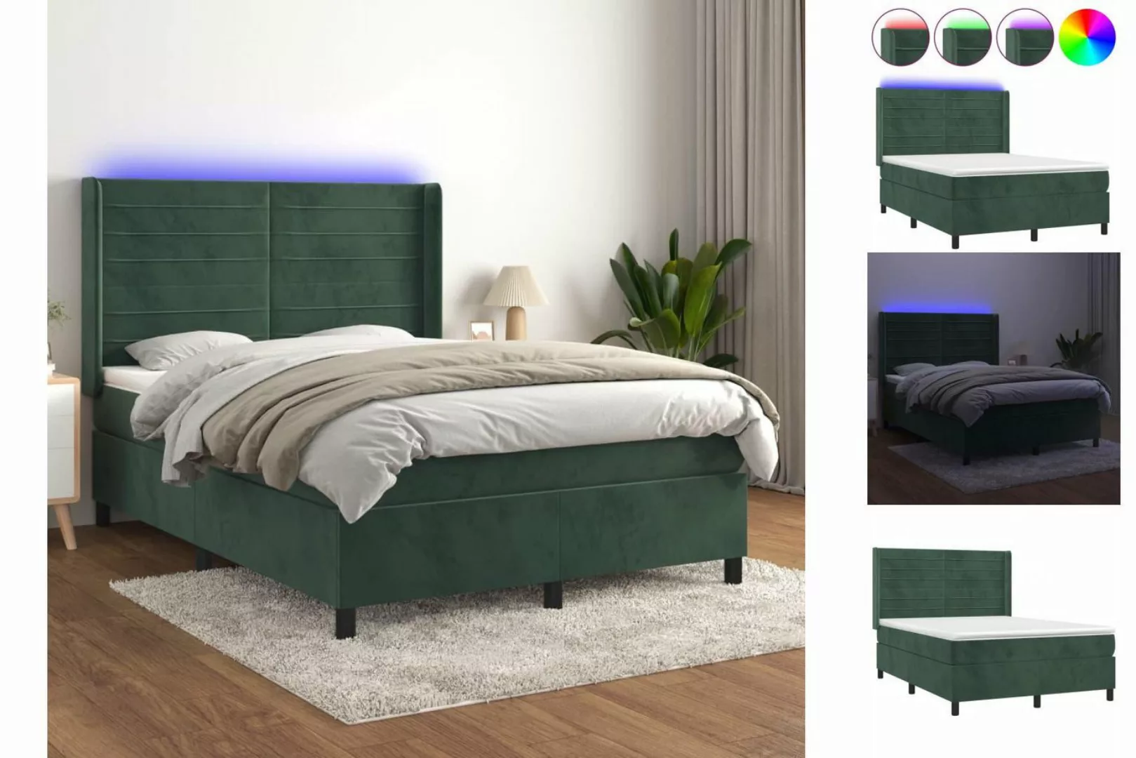 vidaXL Boxspringbett Boxspringbett mit Matratze LED Dunkelgrün 140x190 cm S günstig online kaufen