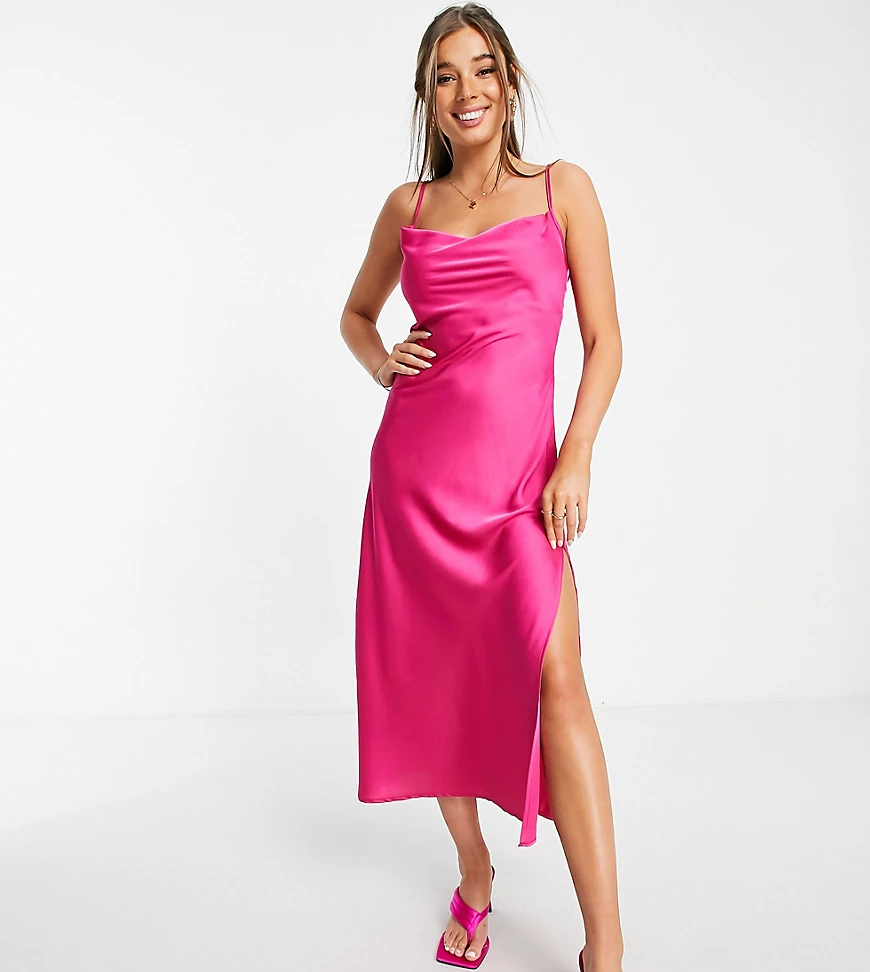 Stradivarius – Midi-Trägerkleid aus Satin in Rosa günstig online kaufen