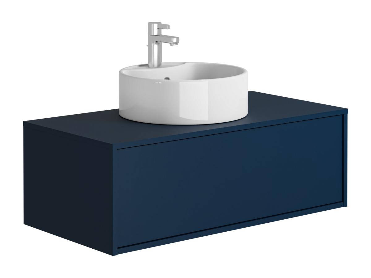 Waschbeckenunterschrank hängend mit rundem Einzelwaschbecken - Dunkelblau - günstig online kaufen