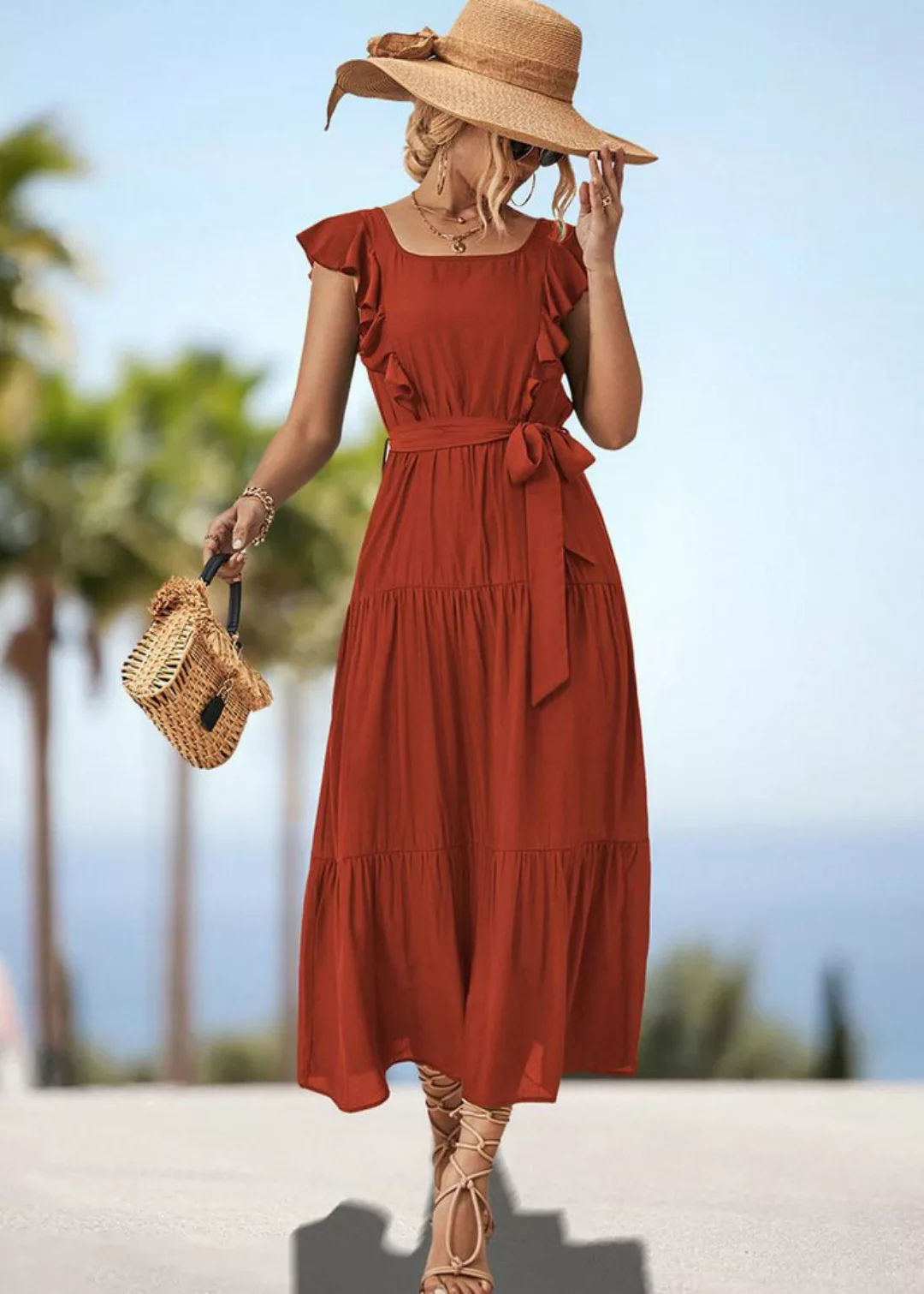 BlauWave Strandkleid Damen Rüschenkleid mit quadratischem Ausschnitt (1-tlg günstig online kaufen