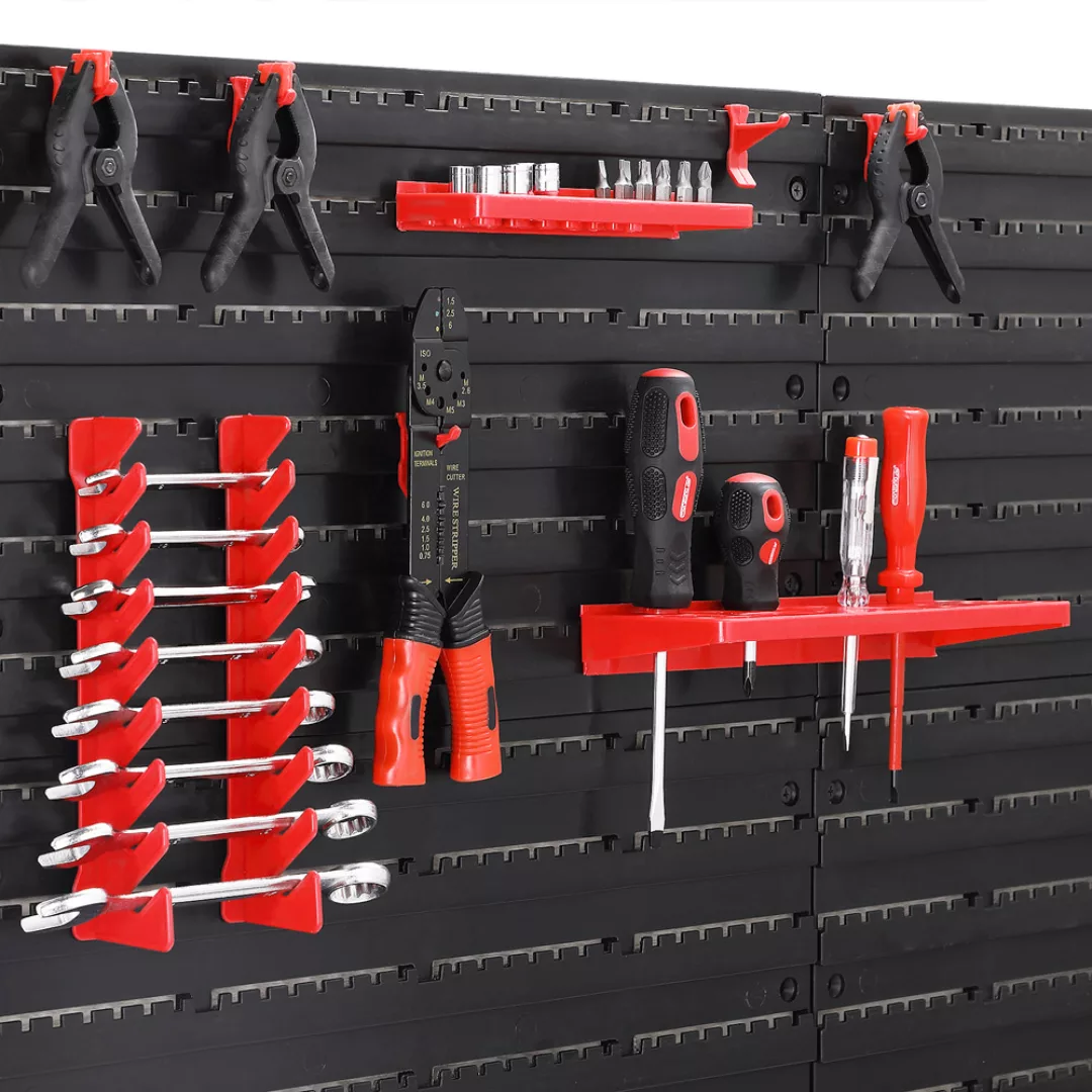 Werkzeugwand Schwarz/Rot 43-tlg. Stapelboxen/Werkzeughalter günstig online kaufen