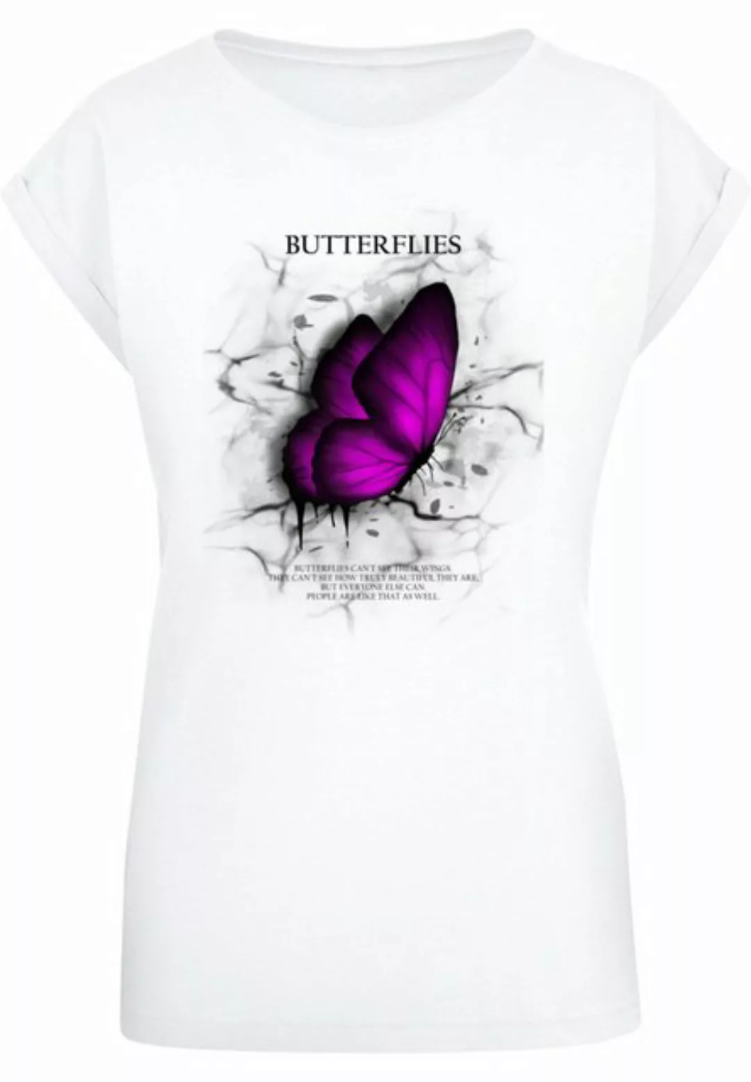 Merchcode T-Shirt Merchcode Damen Ladies Butterflies Extended Shoulder Tee günstig online kaufen