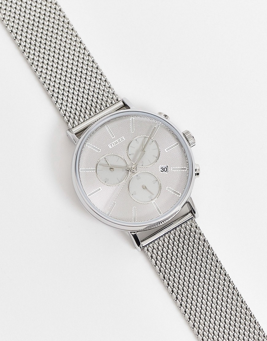 Timex – Chronograph Armbanduhr mit Zifferblatt in Silber günstig online kaufen