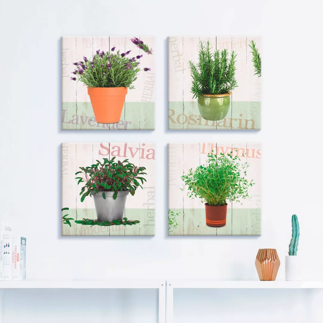 Artland Leinwandbild "Lavendel, Rosmarin, Salbei, Thymian", Pflanzen, (4 St günstig online kaufen