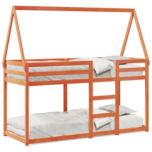 vidaXL Bett, Etagenbett mit Dach Wachsbraun 90x200 cm Massivholz Kiefer günstig online kaufen