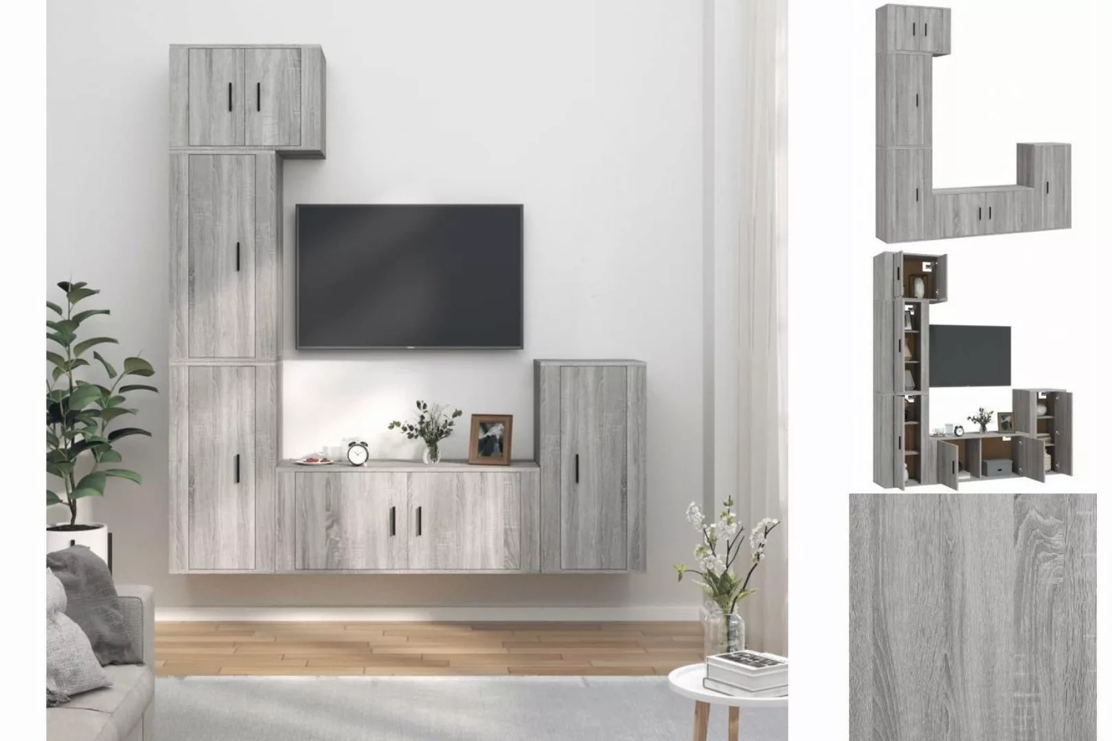 vidaXL TV-Schrank 5-tlg TV-Schrank-Set Grau Sonoma Spanplatte TV-Lowboard F günstig online kaufen