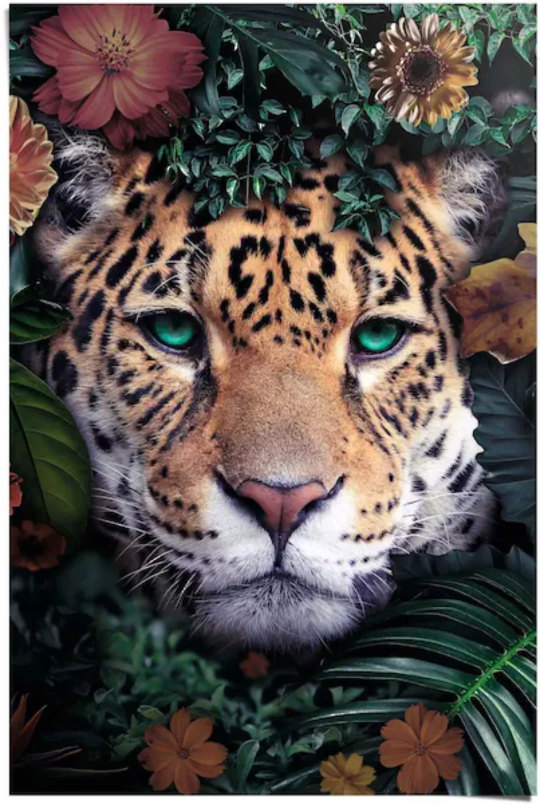 Reinders! Poster »Leopard Blumen - Pflanzen - Farbenfroh - Tiermotiv«, (1 S günstig online kaufen