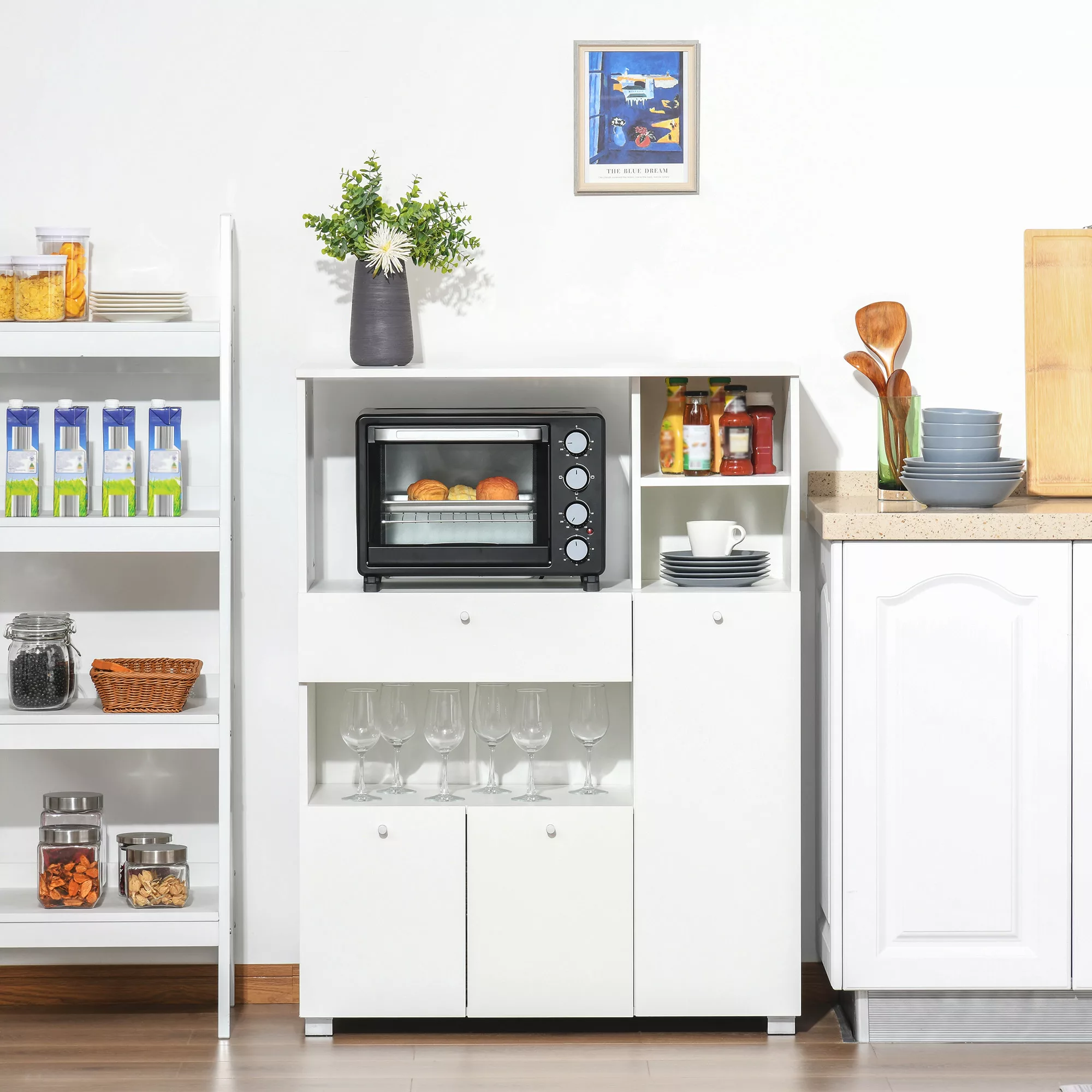 HOMCOM Mikrowellenmöbel Küchenschrank Küchenaufbewahrungsbuffet mit 2 Schrä günstig online kaufen