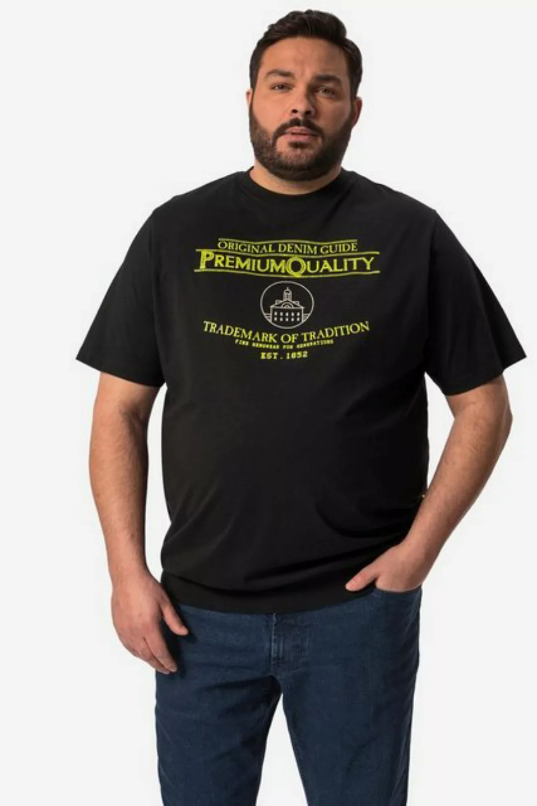 Men Plus T-Shirt Men+ T-Shirt Bauchfit Halbarm Schrift Print günstig online kaufen
