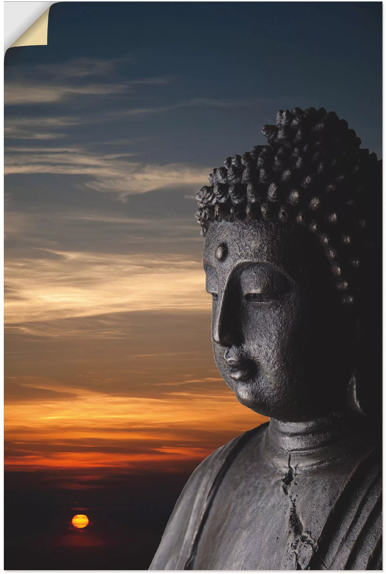 Artland Wandbild "Buddha Statue vor Sonnenuntergang", Buddhismus, (1 St.), günstig online kaufen