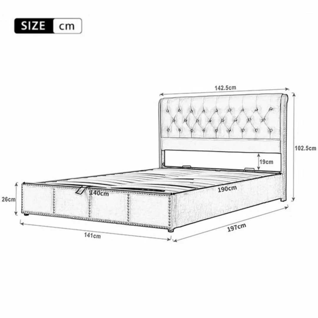 REDOM Polsterbett Doppelbett (140 x 190 cm, ohne Matratze), mit Hydraulikhe günstig online kaufen