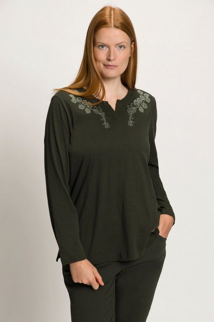Ulla Popken Rundhalsshirt Shirt Stickerei Rundhals 3/4-Arm Biobaumwolle günstig online kaufen