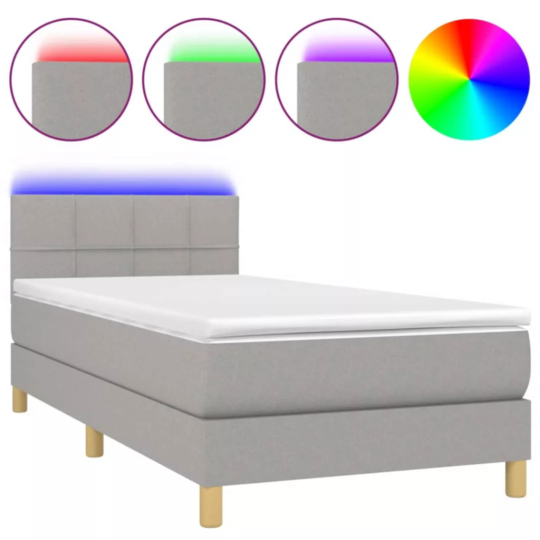 Vidaxl Boxspringbett Mit Matratze & Led Hellgrau 80x200 Cm Stoff günstig online kaufen