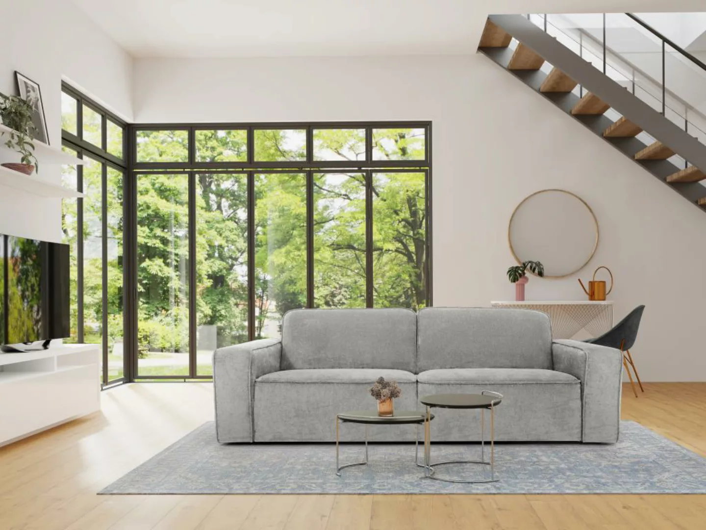 Sofa 3-Sitzer - Stoff - Hellgrau - MINATA günstig online kaufen