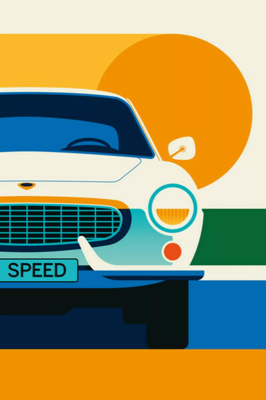 Poster / Leinwandbild - Vintage Sports Car Orange White günstig online kaufen