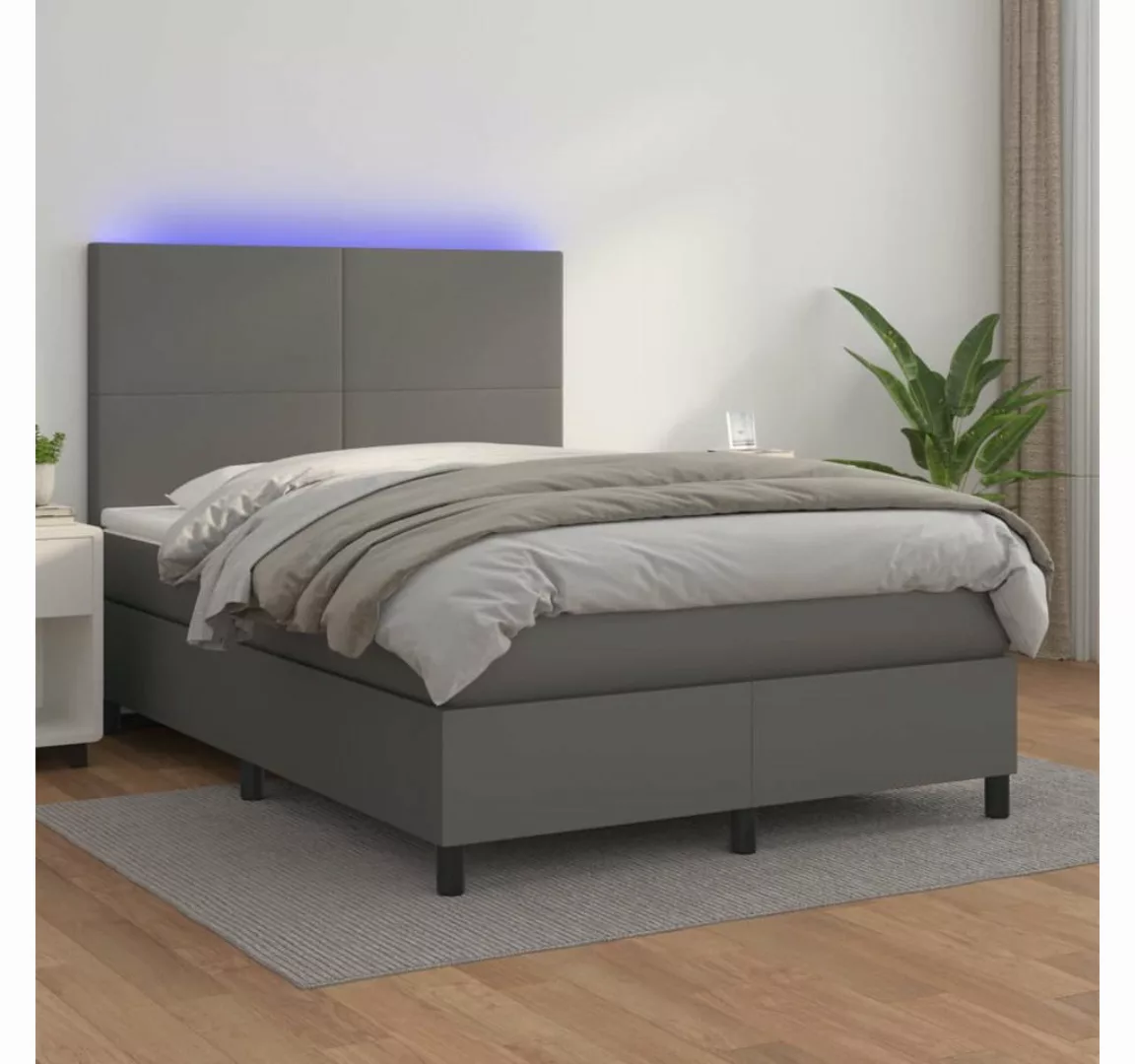 vidaXL Boxspringbett Boxspringbett mit Matratze & LED Kunstleder (140 x 200 günstig online kaufen